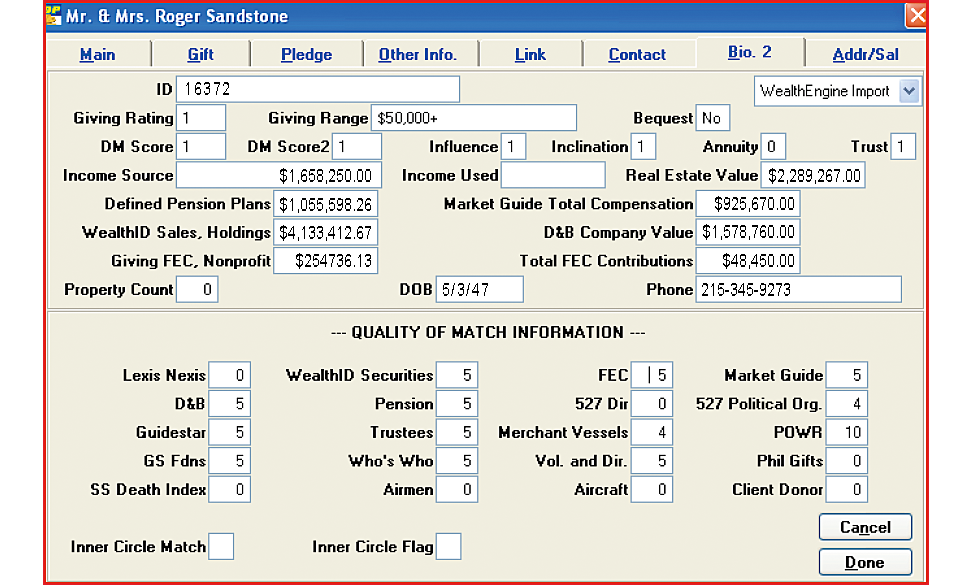 Wealth Engine Wealth Screening Tools